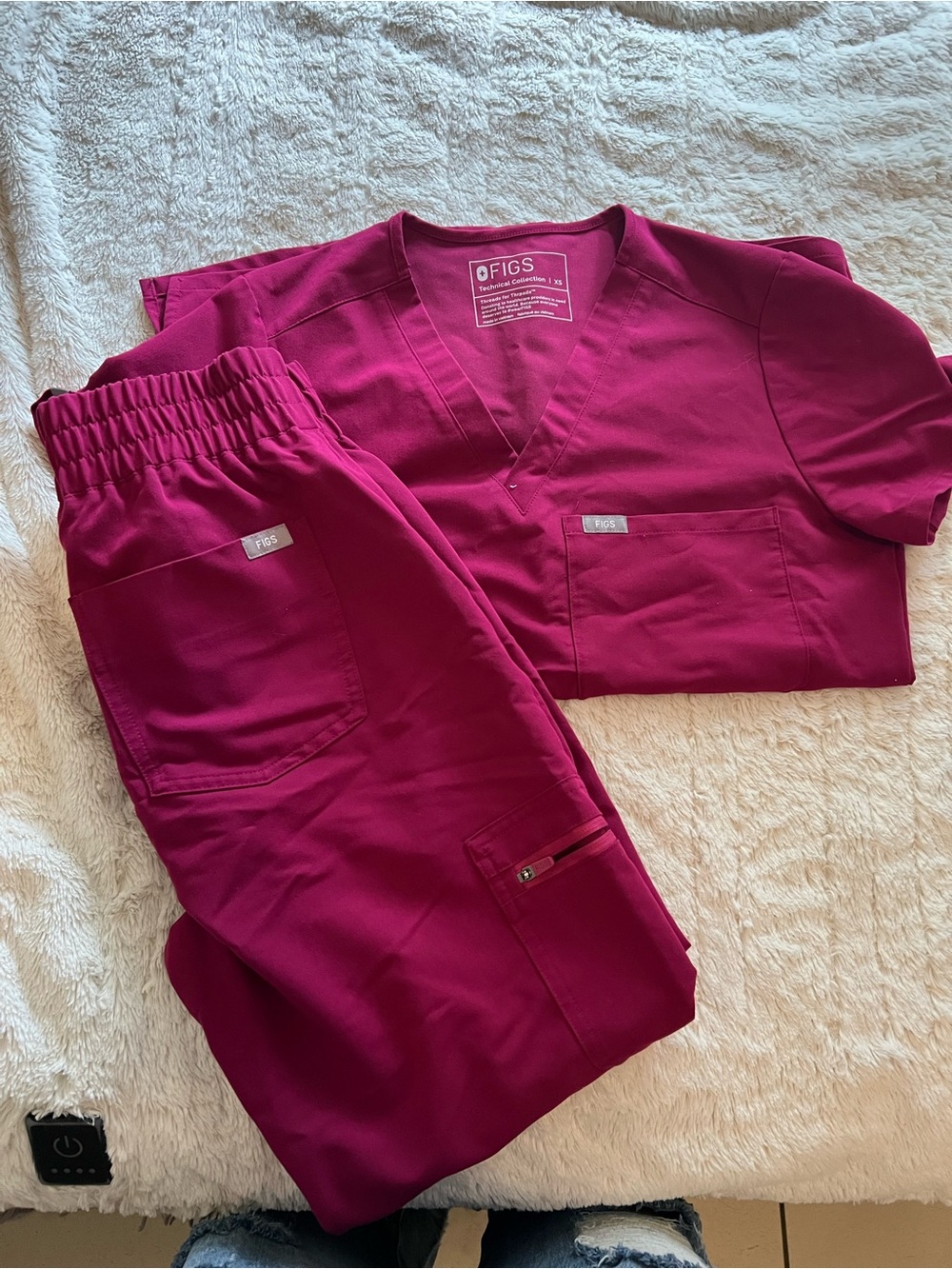 Figs Women's Scrub Set in Deep Magenta - Top & Elastic Waist Jogger Pants